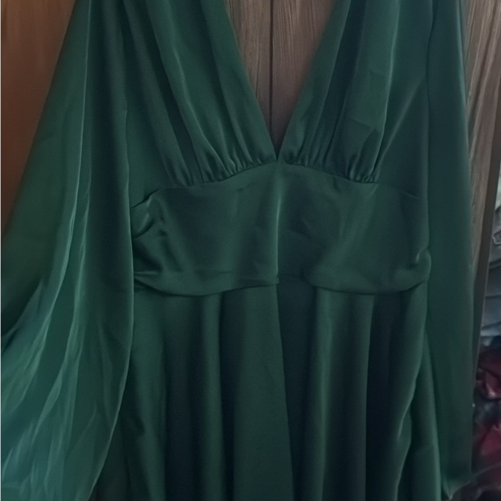 SHEIN Green Ruched Plunge Gown